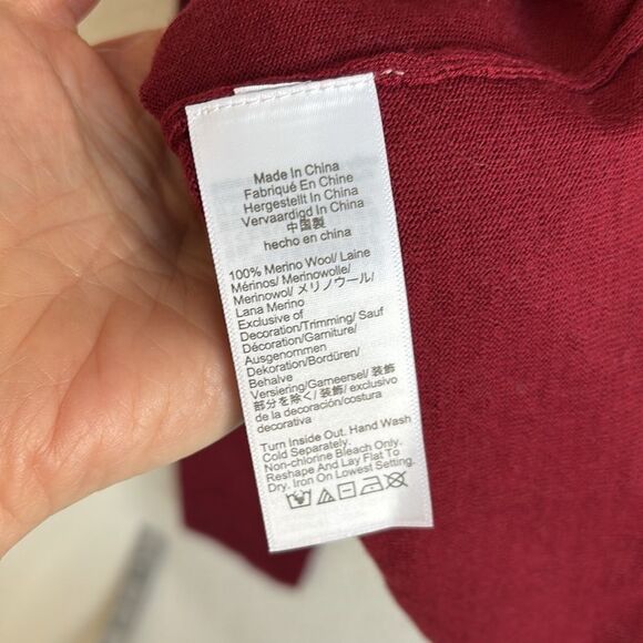 J Crew Carolyn embellished fitted crewneck sweater in merino wool Large Burgundy - Picture 10 of 11